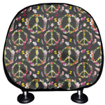 Hippie Peace Sign Flower Pattern Print Car Headrest Covers