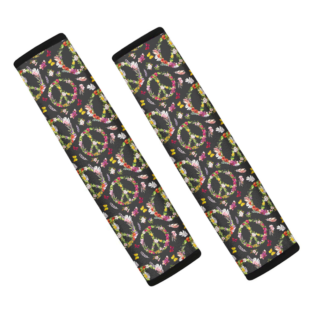 Hippie Peace Sign Flower Pattern Print Car Seat Belt Covers