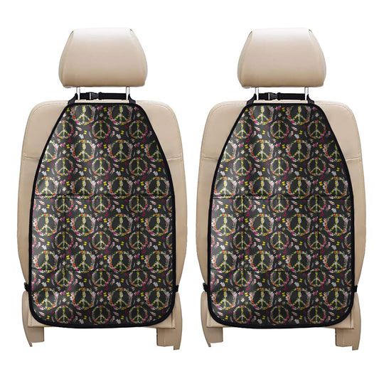 Hippie Peace Sign Flower Pattern Print Car Seat Organizers