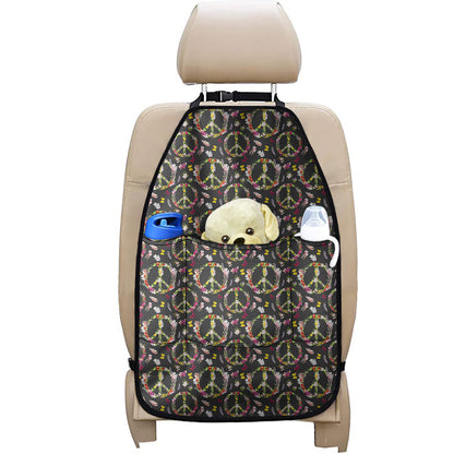 Hippie Peace Sign Flower Pattern Print Car Seat Organizers