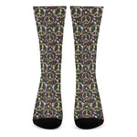 Hippie Peace Sign Flower Pattern Print Crew Socks