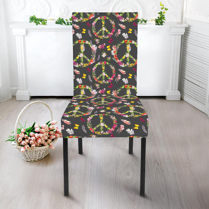 Hippie Peace Sign Flower Pattern Print Dining Chair Slipcover