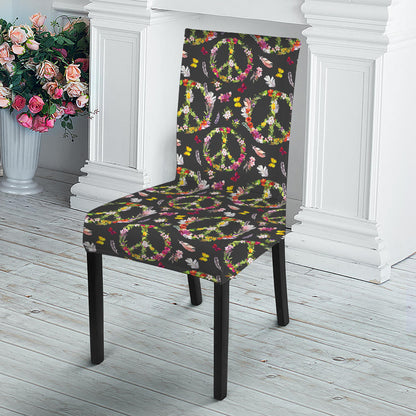 Hippie Peace Sign Flower Pattern Print Dining Chair Slipcover