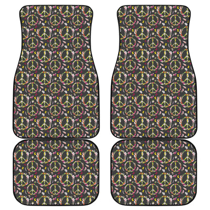 Hippie Peace Sign Flower Pattern Print Front and Back Car Floor Mats