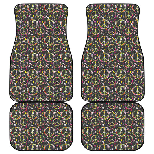 Hippie Peace Sign Flower Pattern Print Front and Back Car Floor Mats