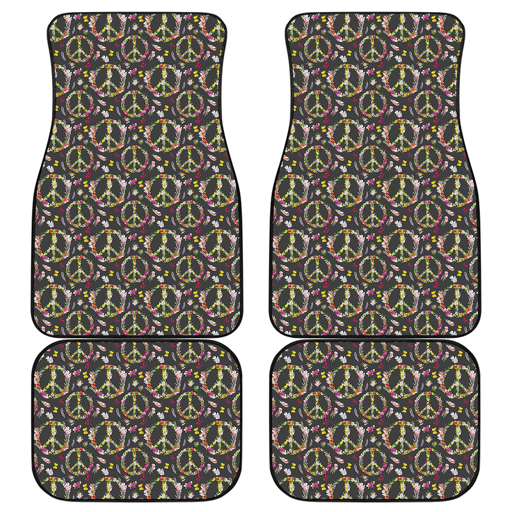 Hippie Peace Sign Flower Pattern Print Front and Back Car Floor Mats