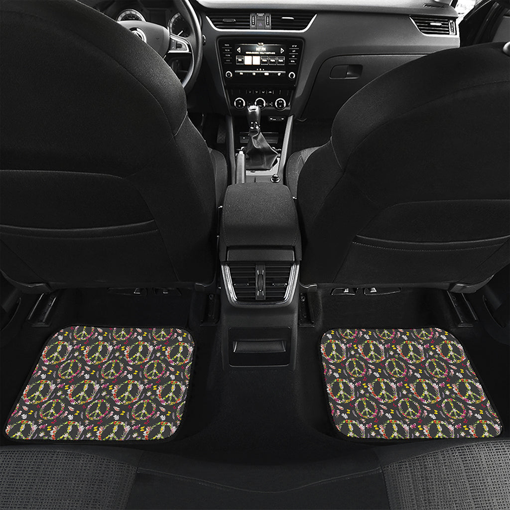 Hippie Peace Sign Flower Pattern Print Front and Back Car Floor Mats
