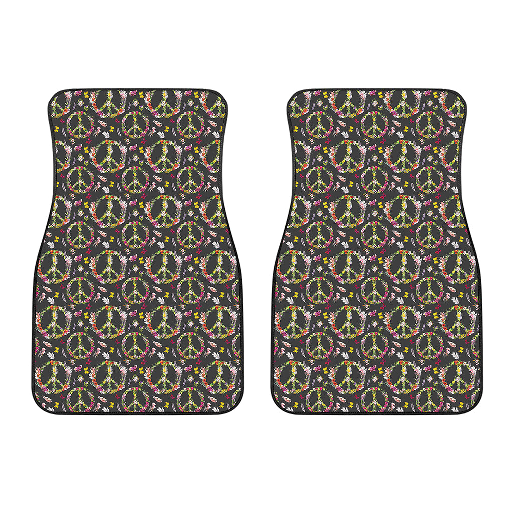 Hippie Peace Sign Flower Pattern Print Front Car Floor Mats