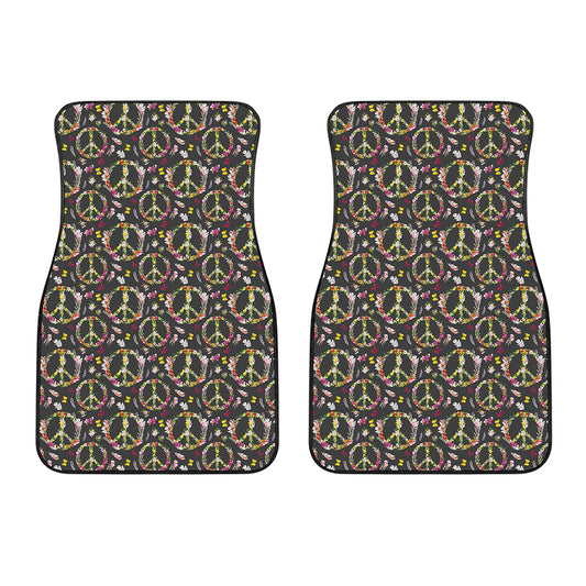 Hippie Peace Sign Flower Pattern Print Front Car Floor Mats