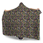 Hippie Peace Sign Flower Pattern Print Hooded Blanket