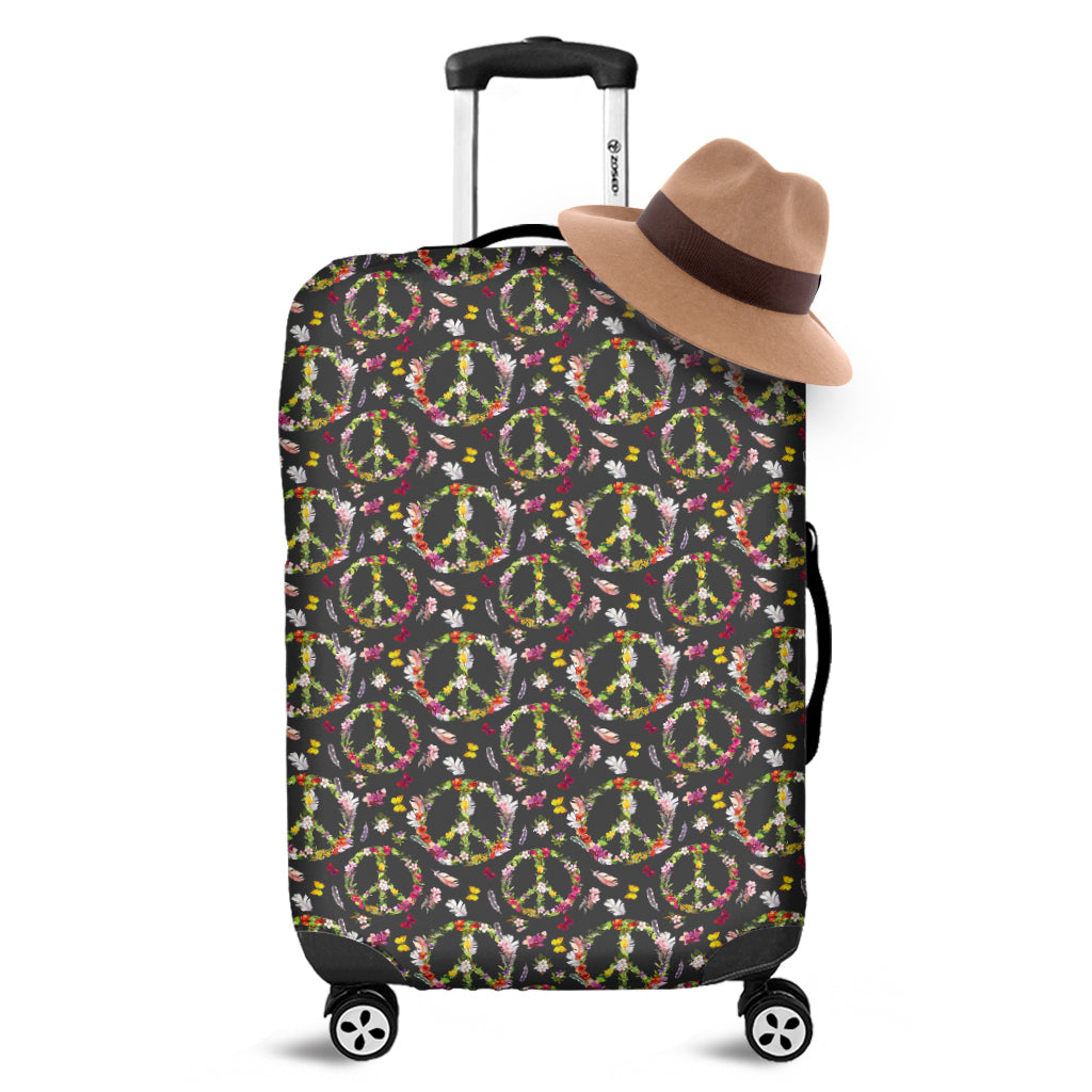 Hippie Peace Sign Flower Pattern Print Luggage Cover