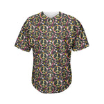 Hippie Peace Sign Flower Pattern Print Men's Baseball Jersey
