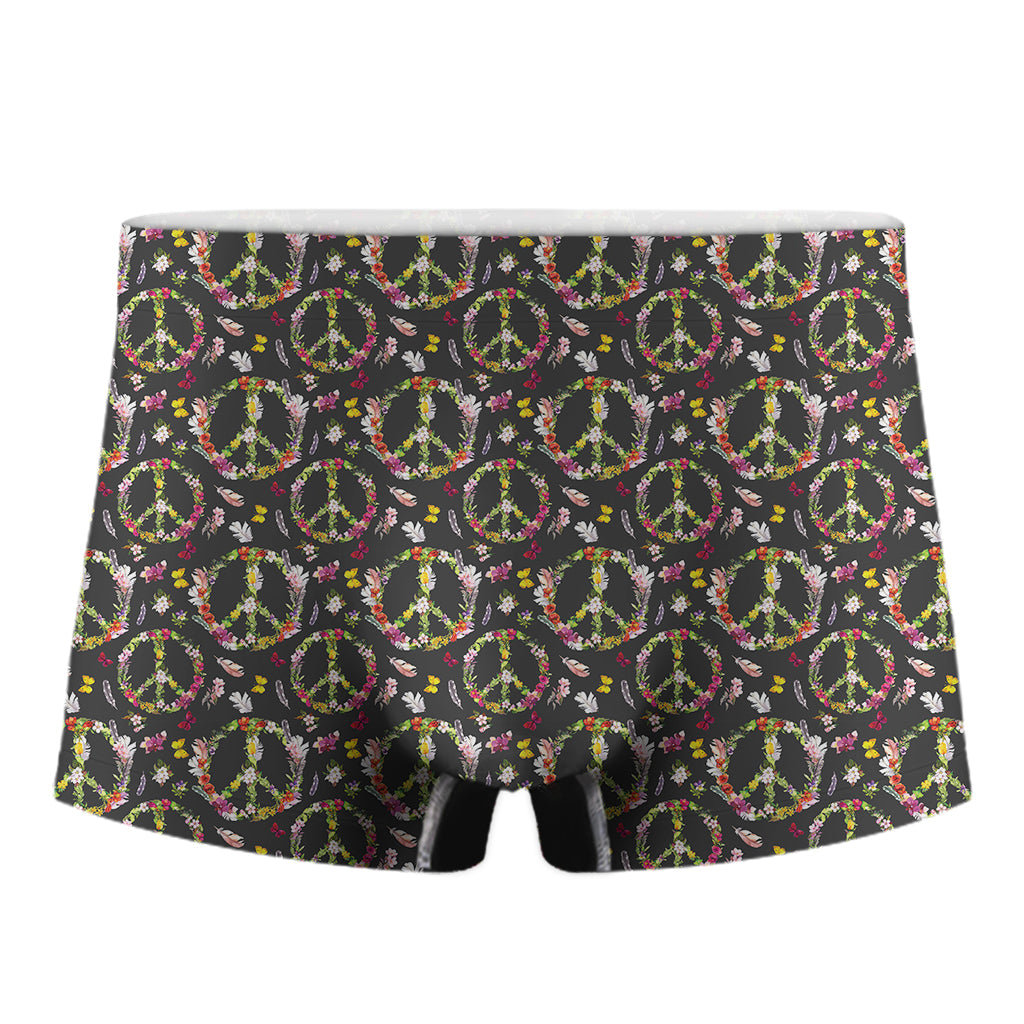 Hippie Peace Sign Flower Pattern Print Men's Boxer Briefs