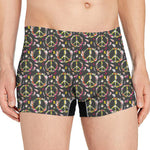 Hippie Peace Sign Flower Pattern Print Men's Boxer Briefs