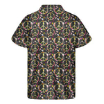 Hippie Peace Sign Flower Pattern Print Men's Short Sleeve Shirt