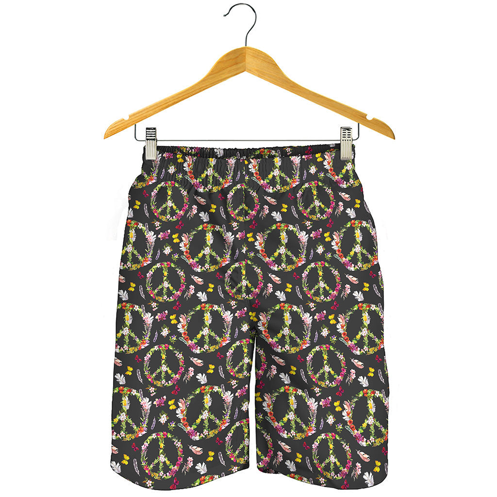 Hippie Peace Sign Flower Pattern Print Men's Shorts