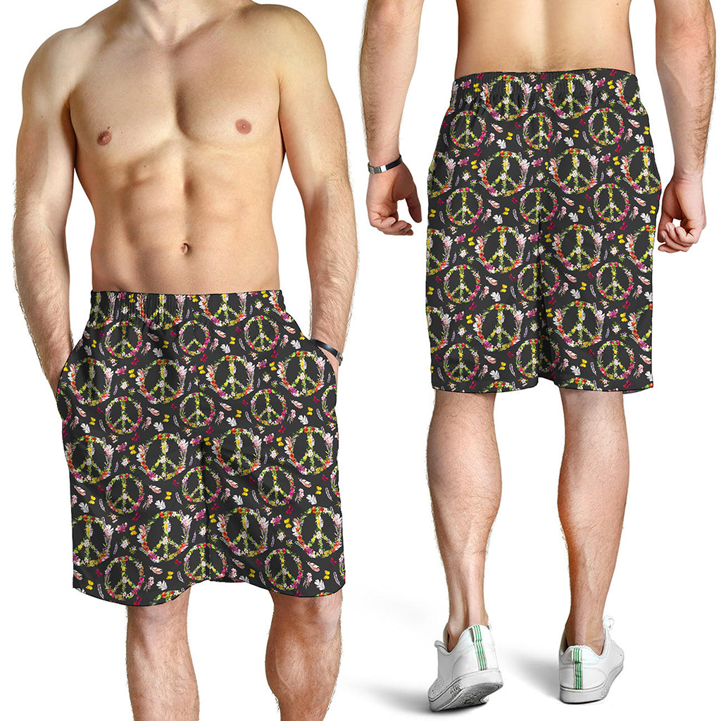 Hippie Peace Sign Flower Pattern Print Men's Shorts