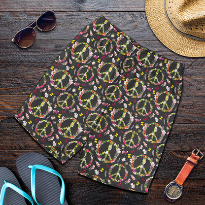 Hippie Peace Sign Flower Pattern Print Men's Shorts