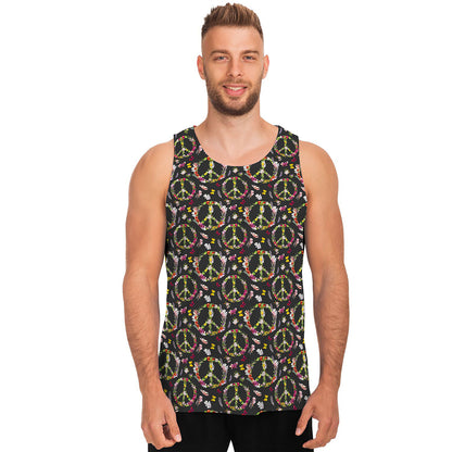 Hippie Peace Sign Flower Pattern Print Men's Tank Top