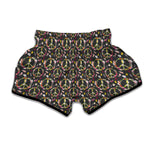 Hippie Peace Sign Flower Pattern Print Muay Thai Boxing Shorts