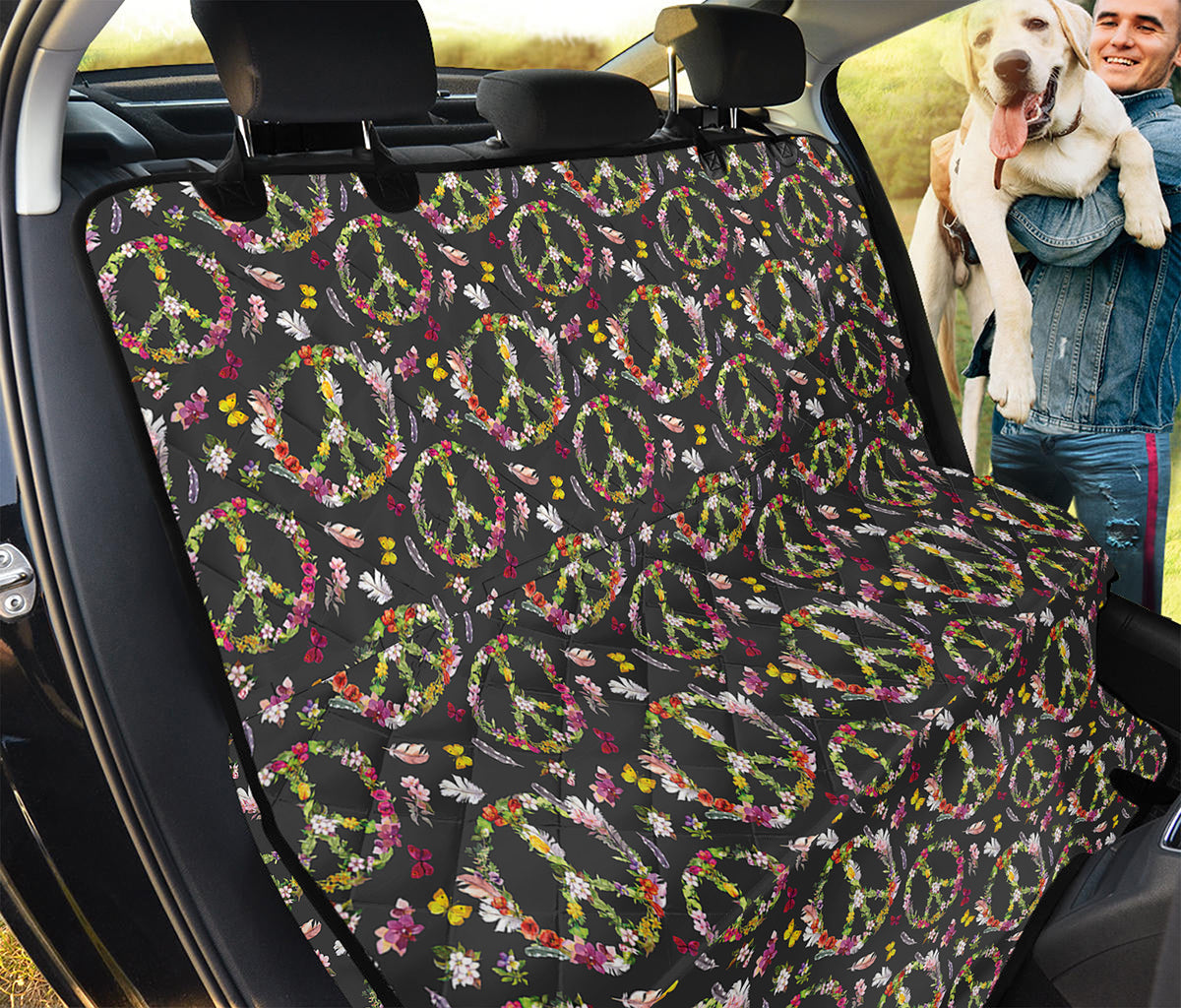 Hippie Peace Sign Flower Pattern Print Pet Car Back Seat Cover