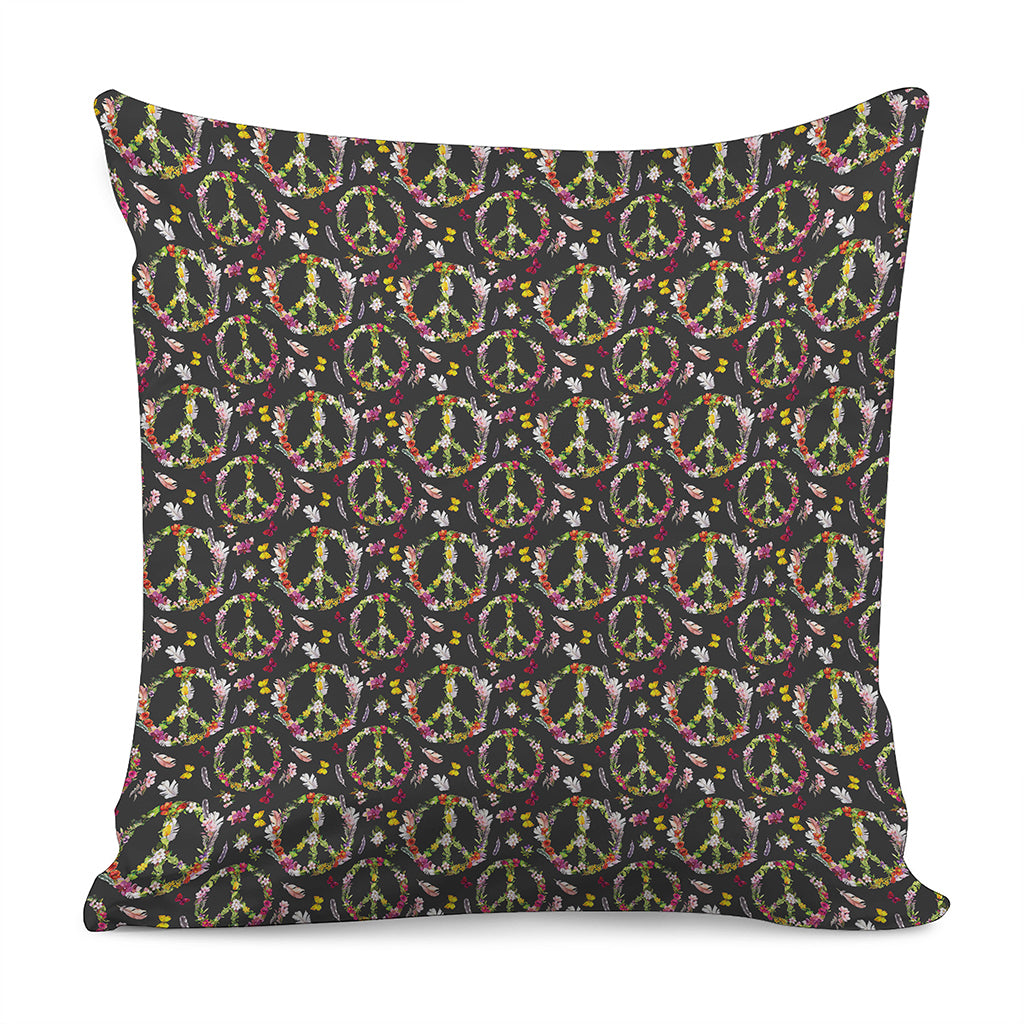 Hippie Peace Sign Flower Pattern Print Pillow Cover