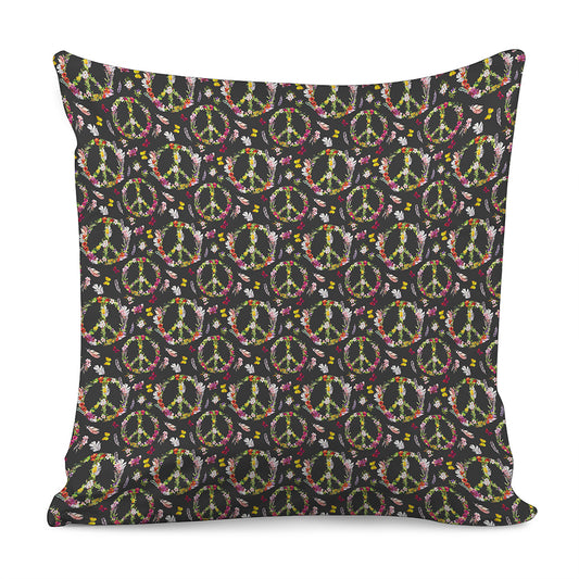 Hippie Peace Sign Flower Pattern Print Pillow Cover