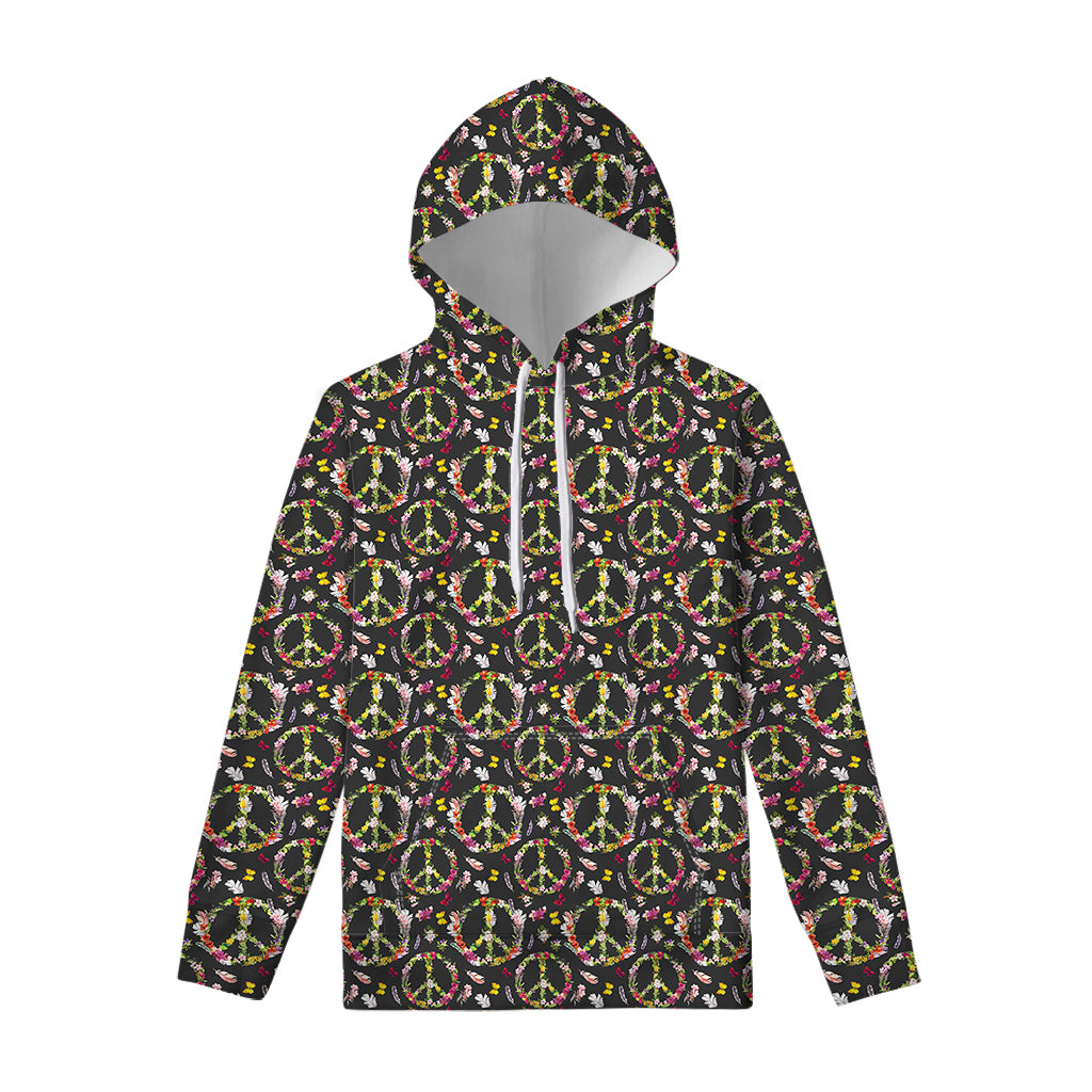 Hippie Peace Sign Flower Pattern Print Pullover Hoodie