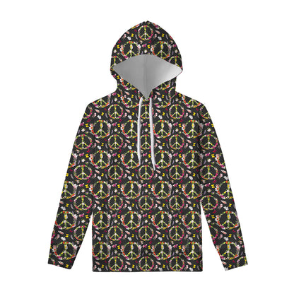 Hippie Peace Sign Flower Pattern Print Pullover Hoodie