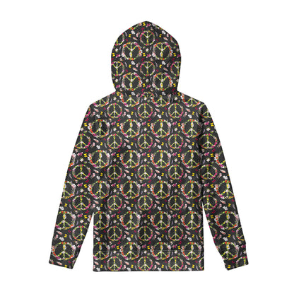 Hippie Peace Sign Flower Pattern Print Pullover Hoodie