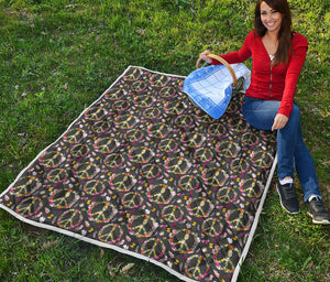 Hippie Peace Sign Flower Pattern Print Quilt