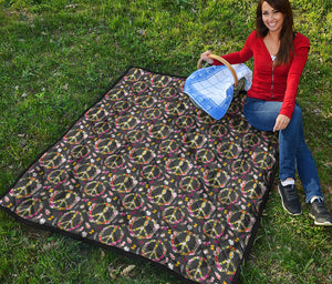 Hippie Peace Sign Flower Pattern Print Quilt