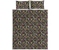 Hippie Peace Sign Flower Pattern Print Quilt Bed Set