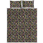Hippie Peace Sign Flower Pattern Print Quilt Bed Set