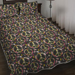 Hippie Peace Sign Flower Pattern Print Quilt Bed Set