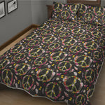 Hippie Peace Sign Flower Pattern Print Quilt Bed Set