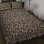 Hippie Peace Sign Flower Pattern Print Quilt Bed Set