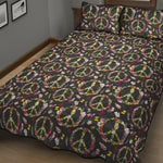 Hippie Peace Sign Flower Pattern Print Quilt Bed Set