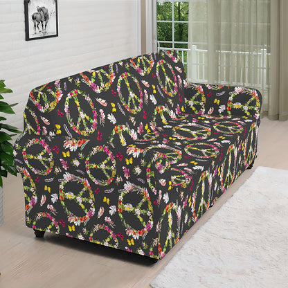 Hippie Peace Sign Flower Pattern Print Sofa Cover
