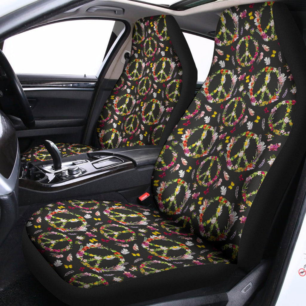 Hippie Peace Sign Flower Pattern Print Universal Fit Car Seat Covers