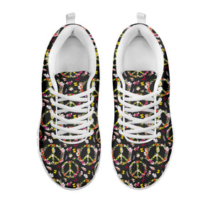 Hippie Peace Sign Flower Pattern Print White Sneakers