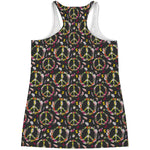 Hippie Peace Sign Flower Pattern Print Women's Racerback Tank Top