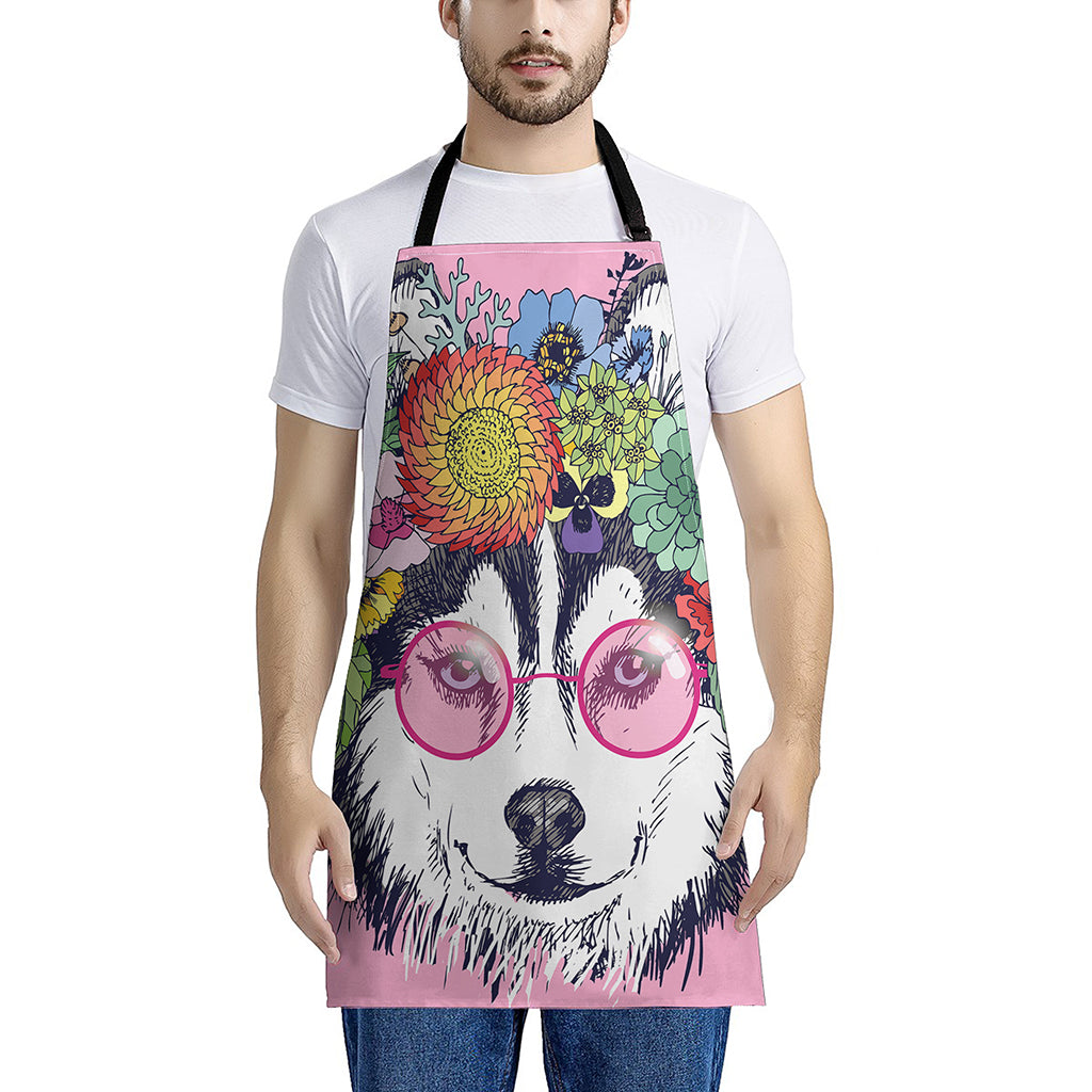 Hippie Siberian Husky Print Apron