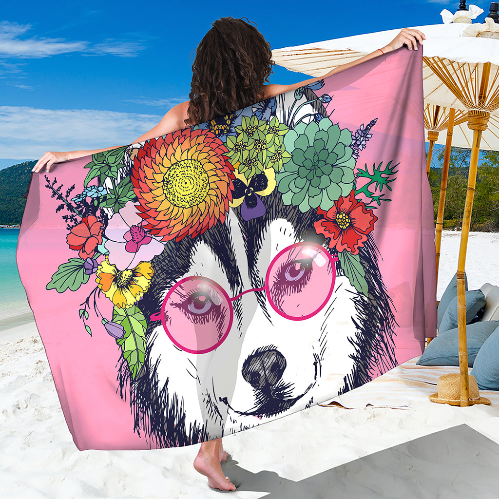 Hippie Siberian Husky Print Beach Sarong Wrap