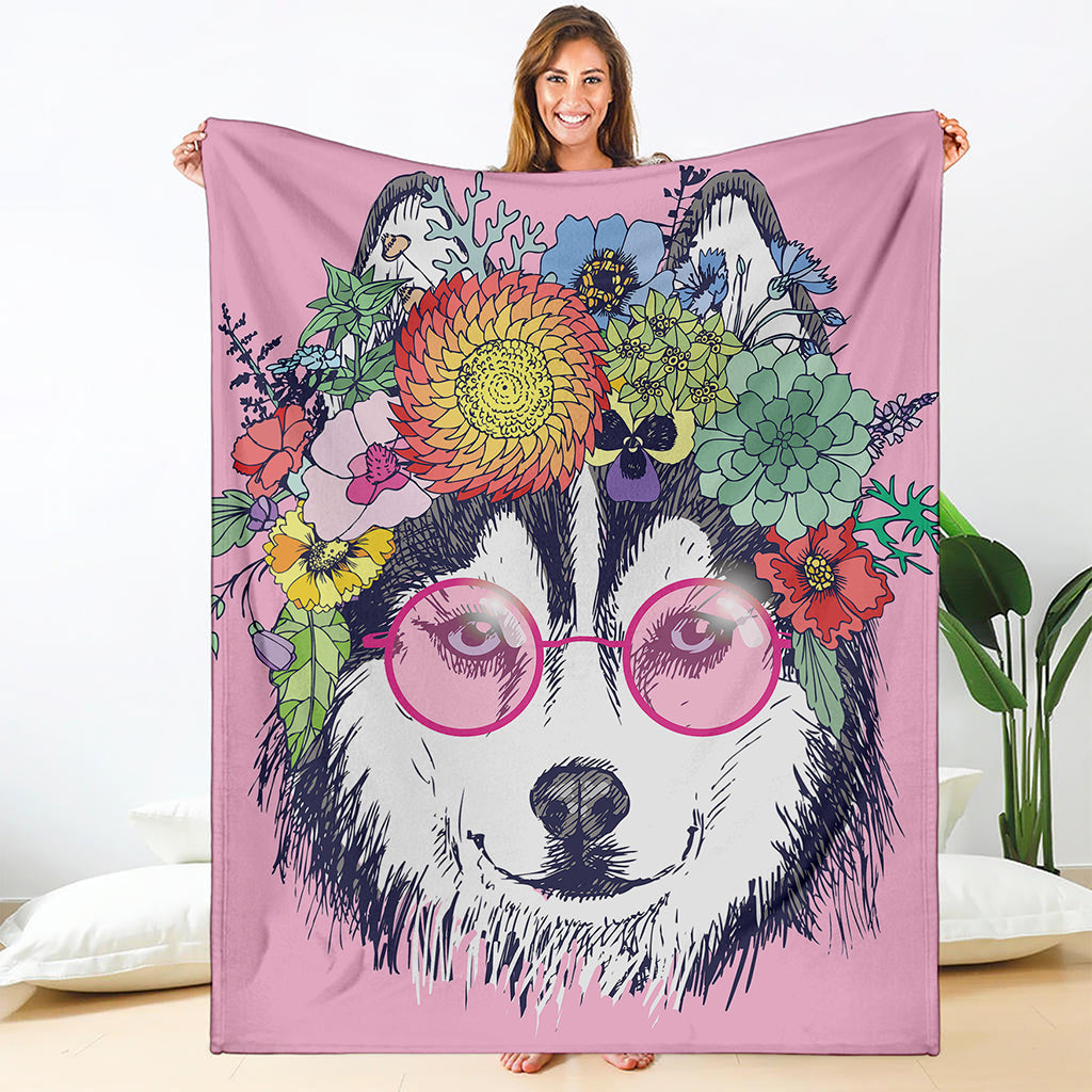 Hippie Siberian Husky Print Blanket