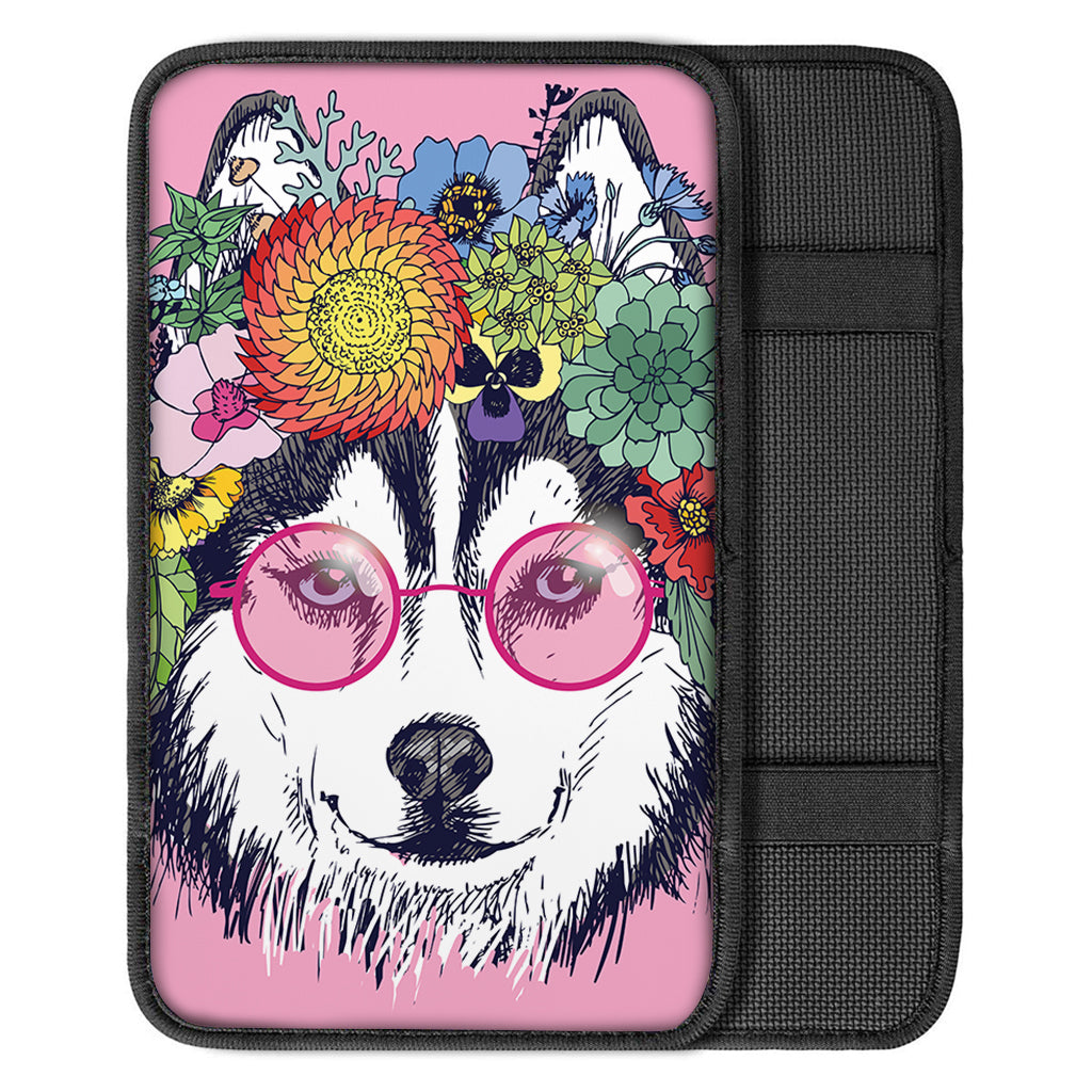 Hippie Siberian Husky Print Car Center Console Cover