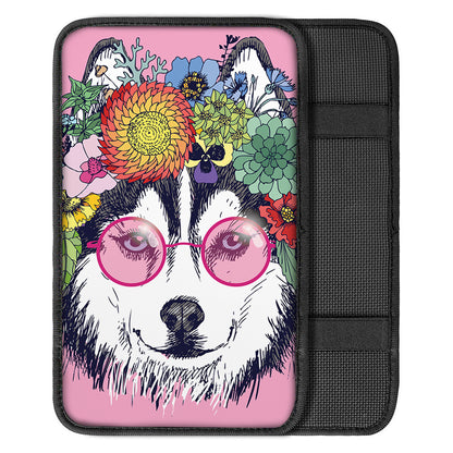 Hippie Siberian Husky Print Car Center Console Cover