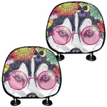 Hippie Siberian Husky Print Car Headrest Covers
