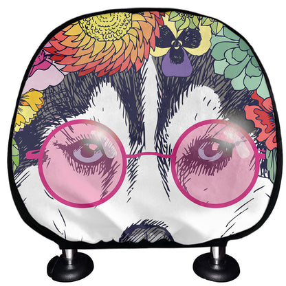 Hippie Siberian Husky Print Car Headrest Covers