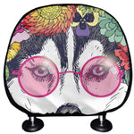 Hippie Siberian Husky Print Car Headrest Covers